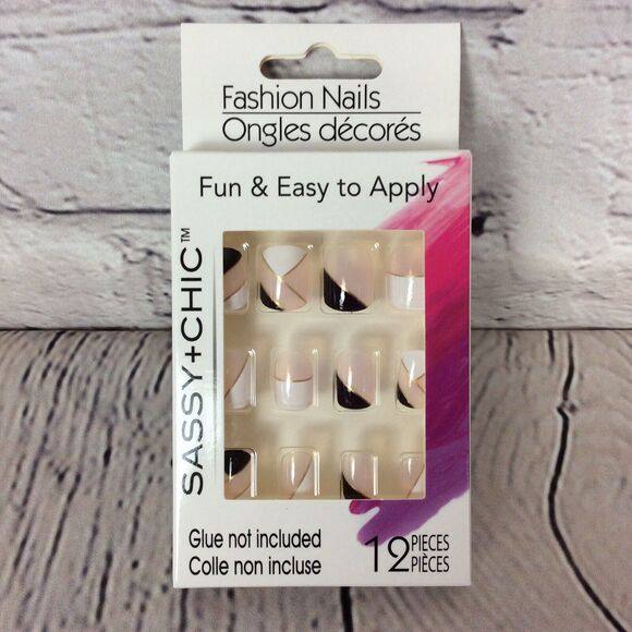 Sassy+Chic Glue-on Nails 2 Sets 24 pcs Glue NOT Included Geometric Multicolored - Picture 1 of 6